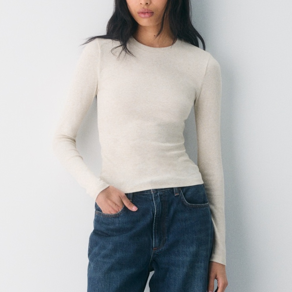 Aritzia Heather light oatmeal homestretch crew long sleeve shirt